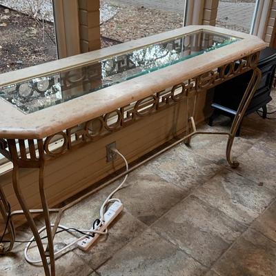 Glass, Stone And Metal Sofa Table 