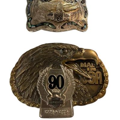 Vtg Harley Davidson Men’s Belt Buckle Duo