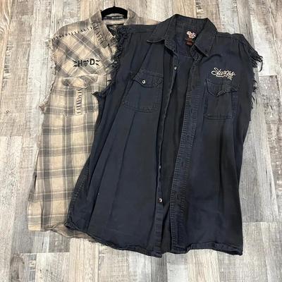 Men’s Harley Davidson Sleeveless Button Shirt Duo & Belt Buckle 2XL