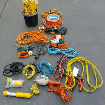 Assortment Of Extension Cords, Jumper Cables,  Miscellaneous Items