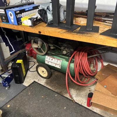 Super nice work benches, including stainless steel ones also two air compressors 