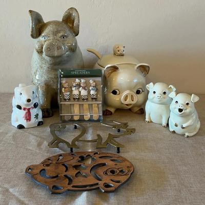 Ceramic Pig Figurine, Terrene, Sugar And Creamer Set, Spreaders And More