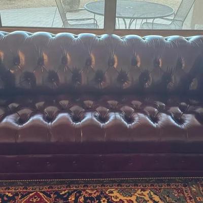  Chesterfield Tufted Leatehr Sofa (with rolled arms and nailhead trim)