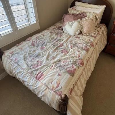 Vintage Twin Bed Frame, Matresses, And Bedding  (Lot 1)