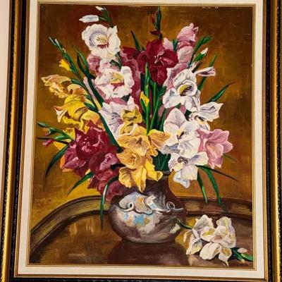 Vintage Floral Painting, Signed By E. Mae Allister 54’