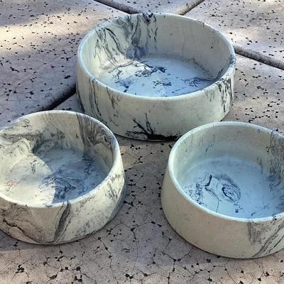Beautiful Marbled Stone, And Plastic Feeding Bowls For Your Pet