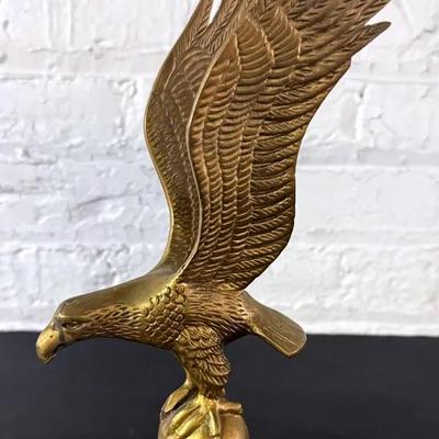 Vintage Solid Brass Flying Eagle Figurine, 12 Inches Tall