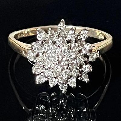 14K Yellow Gold Diamond Cluster Ring
