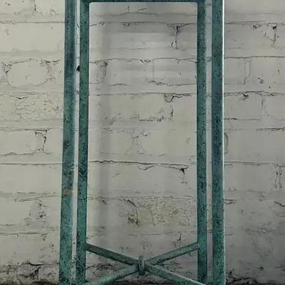 Neoclassical Style Verdigris Finish Metal And Glass Top Pedestal 