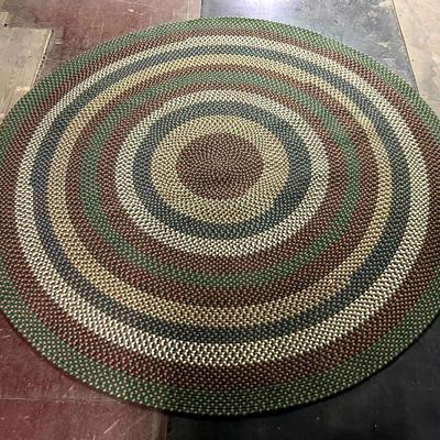 8' Vintage Synthetic Green, Red, Blue and Tan Braided Area Rug