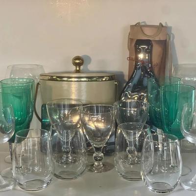 Kraftware Insulated Ice Bucket with Various Stemware, Wine trivet, Mikasa Wine Glass Tags, Container
