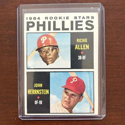 1964 Topps Baseball Card. Phillies Rookie Stars - Richie Allen and John Herrnstein. Card #243