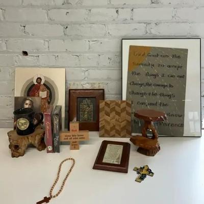 Religious Collectibles With Prayer Beads, Prints, Wood Stands, Hand Painted Serenity Prayer and More