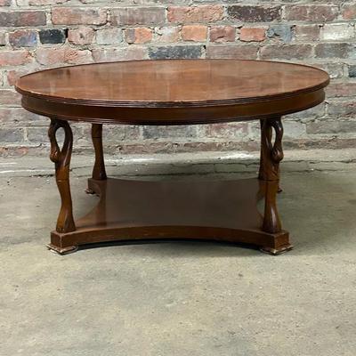Vintage Italian Burlwood and Carved Wood Neoclassical Style Coffee Table