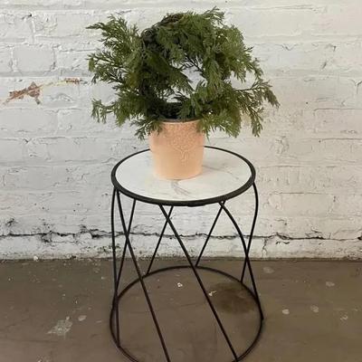 Vintage Iron And Ceramic Table With Faux Plant