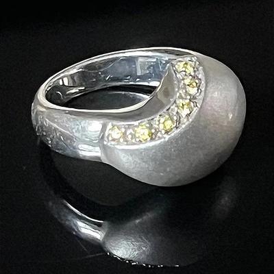 Sterling Silver .925 6 Yellow Stone Ring