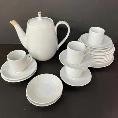 White Serveware With Japanese Teapot, Arcopal Plates And Pier 1