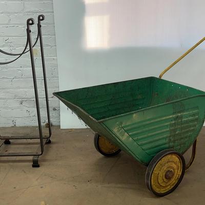 Vintage Small Wheel Barrow And Log Stand