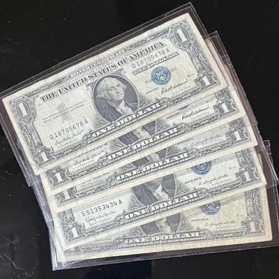 Series 1957 Blue Seal $1 Silver Certificates (5)