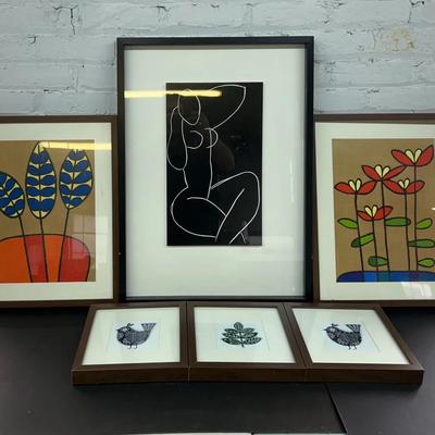 Six Framed Prints With “Seated Nude” After Matisse And Floral Prints 