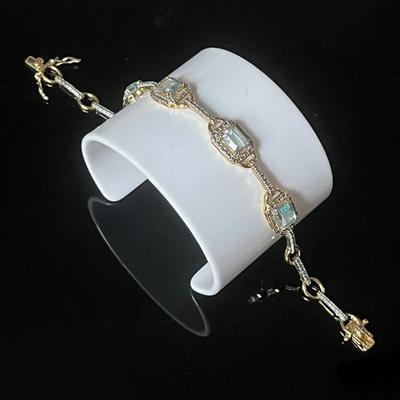 Gold Plate over Sterling Silver .925 4 Blue Topaz Link Bracelet 