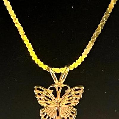 14K Yellow Gold Chain with 14K Butterfly Pendant 