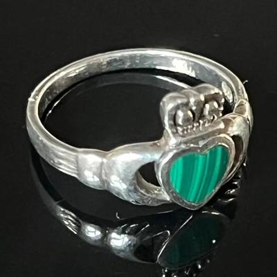 Sterling Silver .925 Malachite Claddagh Ring