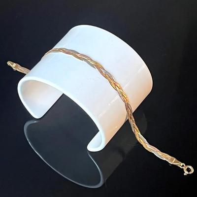 14K Tri-Colored Braided Herringbone Bracelet 