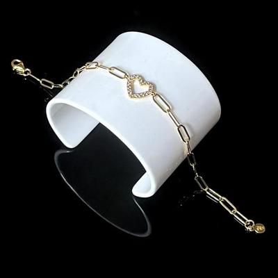 Gold Plate over Sterling Silver .925 Paperclip 20 CZ Heart Charm Bracelet 