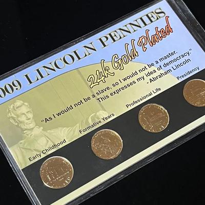 2009 Lincoln Pennies (4), 24K Gold Plated