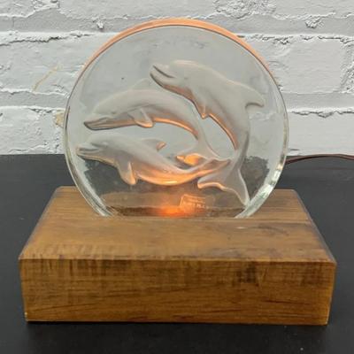 Viking Hand Made Glass Dolphins On Handmade Light Up Base