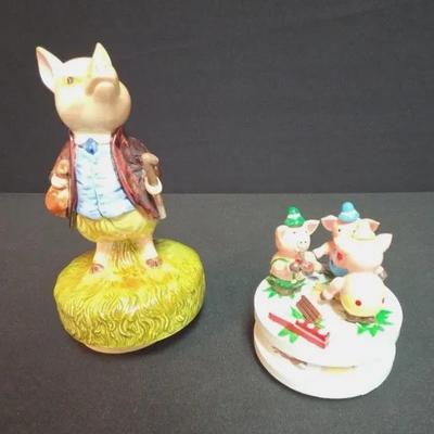 Beatrix Potter-Music Box, Beatrix 3 Pig Wooden Music Box Made By Schm