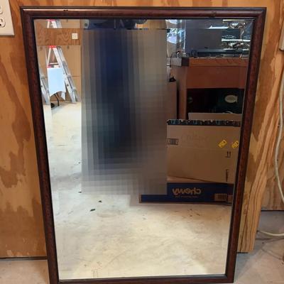 Large Wood Trim Beveled Mirror
