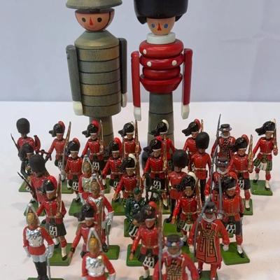 Vintage Wooden Soldiers And Metal Figures