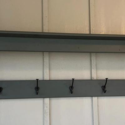 Grey Wood Wall Mounted Shelf With Coat Rack
