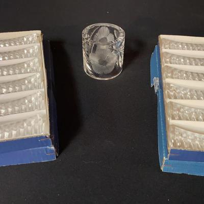 Crystal Knife Rests (Vintage) And Antique Cut Glass Napkin Ring