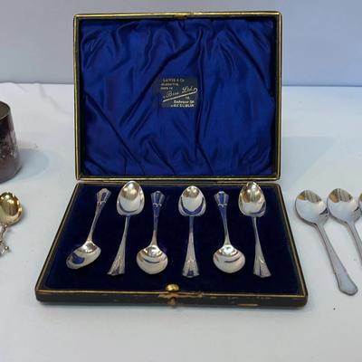 Silver Plated Coffee, Sugar & Strawberry Spoons Plus Electroplated Silver Cup