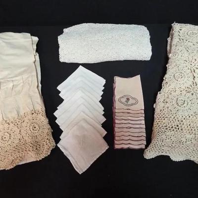 Crochet Bed Coverlet and Bed Skirt, Dinner Napkins and Tablecloth
