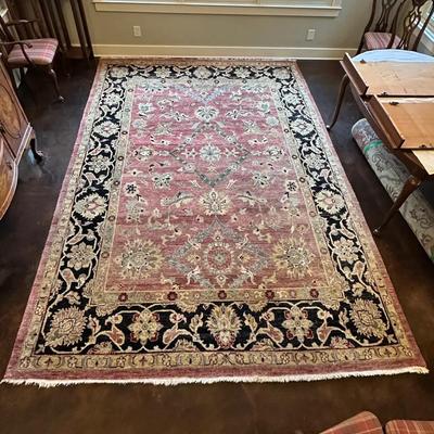 Elegant Large Area Rug With Dark Floral Border