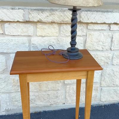 Handcrafted Wood Side Table With Twisted Wood Lamp