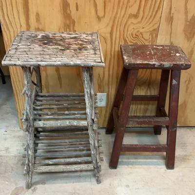 Branch & Twig Two-tier Side Table And Red Wooden Painter’s Stool