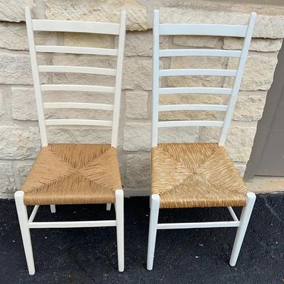 Set Of Wood Ladder Back Chairs With Woven Seats