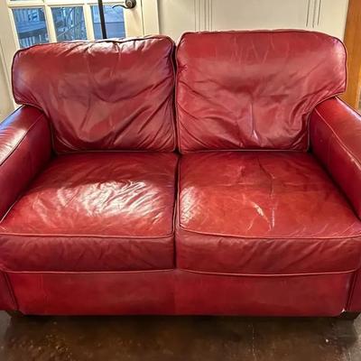 Bradington Young Red Leather Loveseat Sofa