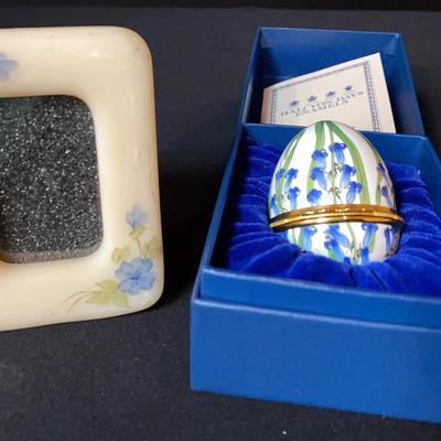 Hacyon Days Enamels Egg Trinket/Pill Box And Vintage Picture Frame Signed Laura Long