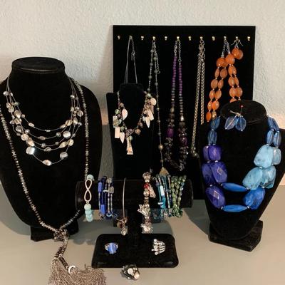 Lot A - Costume Jewelry - Necklaces, Bracelets, Earrings and Rings Sz 6-7