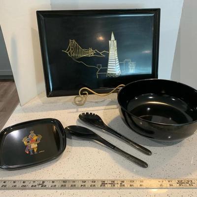 Towle Melamine Bowl With Sterling Accents And Couroc Trays