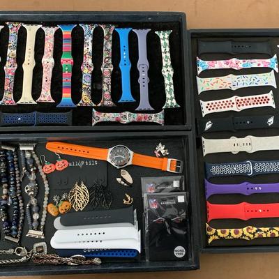 Lot C - Silicone Watch Bands, Beaded Watch Bands, Earrings& Watch Band Parts