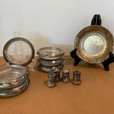 Sterling Silver 6 Whiting Coasters, Wallace Bowl, 2 Sets Cartier Salt/Peppers