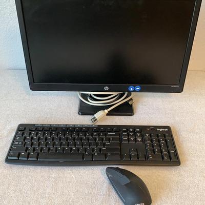 20” Hp Computer Monitor Logitech Keyboard One Mouse Lot