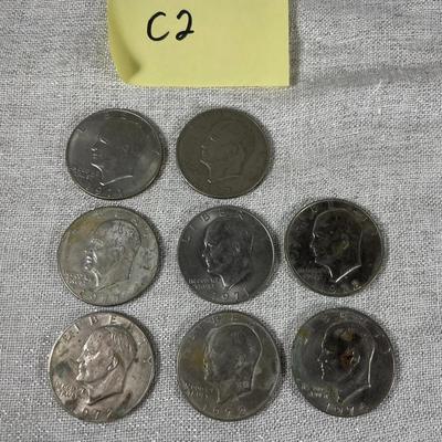 Lot Of 8 Eisenhower Dollar Coins